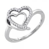 0.15 Carat (ctw) Sterling Silver Round Cut White Diamond Ladies Fashion Promise Heart Ring