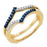 0.20 Carat (ctw) 10K Yellow Gold Round Blue & White Diamond Ladies Fashion Band 1/5 CT