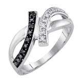 0.05 Carat (ctw) Sterling Silver Round Black And White Diamond Ladies Bypass Style Promise Engagement Ring