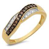 0.25 Carat (ctw) 10K Yellow Gold Round Champagne & White Diamond Ladies Anniversary Wedding Band Stackable Swirl Ring 1/4 CT