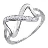 0.10 Carat (ctw) 10K White Gold Round White Diamond Ladies Two Double Heart Infinity Love Engagement Promise Fashion Ring