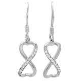 0.20 Carat (ctw) Sterling Silver Round White Diamond Ladies Swirl Infinity Heart Shaped Dangling Earrings 1/5 CT