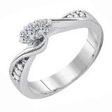 0.17 Carat (ctw) 10k White Gold Round White Diamond Ladies Swirl Engagement 3 Stone Fashion Ring