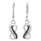 0.20 Carat (ctw) Sterling Silver Round Black & White Diamond Ladies Swirl Infinity Dangling Earrings 1/5 CT