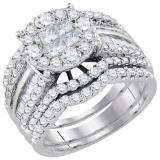 2.68 Carat (ctw) 14k White Gold Round Princess & Baguette White Diamond Ladies Bridal Soliel Style Engagement Ring Matching Band Set