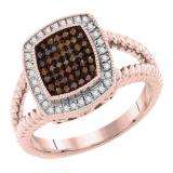 0.25 Carat (ctw) 10K Rose Gold Round Cut White & Cognac Diamond Ladies Micro Pave Split Shank Right Hand Ring 1/4 CT