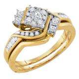 0.51 Carat (ctw) 14K Yellow Gold Round Princess & Baguette Cut White Diamond Ladies Bridal Fashion Engagement Ring Matching Band Set 1/2 CT