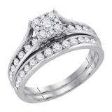 1.00 Carat (ctw) 14k White Gold Round White Diamond Ladies Bridal Fashion Engagement Ring Matching Band Set 1 CT