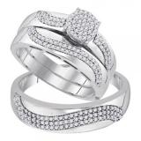 0.50 Carat (ctw) 10K White Gold Round White Diamond Men & Women's Micro Pave Engagement Ring Trio Bridal Matching Band Set 1/2 CT