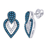 0.25 Carat (ctw) 10k White Gold Brilliant White & Blue Diamond Ladies Micropave Dangling Drop Earrings 1/4 CT