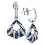 0.50 Carat (ctw) 10K White Gold Blue & White Diamond Ladies Micropave Fashion Drop Earrings 1/2 CT
