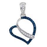 0.13 Carat (ctw) 10K White Gold Blue & White Diamond Ladies Love Heart Pendant
