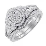 0.50 Carat (ctw) 10k White Gold Round White Diamond Split Shank Ladies Micro Pave Bridal Wedding Ring Set 1/2 CT