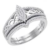 0.33 Carat (ctw) 10K White Gold Round Cut White Diamond Ladies Bridal Micro Pave Split Shank Engagement Ring Matching Band Set 1/3 CT