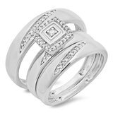 0.15 Carat (ctw) 10K White Gold Round Cut White Diamond Men & Women's Fashion Engagement Ring Trio Bridal Set