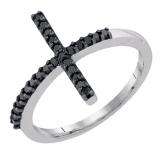 0.20 Carat (ctw) Sterling Silver Round Black Diamond Ladies Cross Promise Fashion Ring 1/5 CT