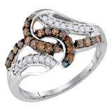 0.50 Carat (ctw) 10K White Gold Round Cut White & Cognac Diamond Ladies Fashion Right Hand Ring 1/2 CT