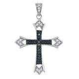 0.21 Carat (ctw) 10k White Gold Round Cut White & Black Diamond Gothic Cross Fashion Pendant 1/4 CT