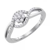0.26 Carat (ctw) 10k White Gold Round White Diamond Ladies Bridal Swirl Split Shank Cluster Fashion Engagement Ring 1/4 CT