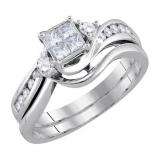 0.54 Carat (ctw) 14K White Gold Princess & Round Diamond Ladies Bypass Style Bridal Invisible Engagement Ring Set 1/2 CT
