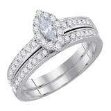 0.75 Carat (ctw) 14K White Gold Round & Marquise Cut White Diamond Halo Style Ladies Bridal Ring Matching Band Set With 0.25 CT Marquise Center 3/4 CT