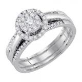 0.50 Carat (ctw) 14k White Gold Round White Diamond Halo Style Ladies Fashion Wedding Ring Set 1/2 CT