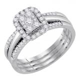 0.50 Carat (ctw) 14K White Gold Round Cut White Diamond Ladies Bridal Engagement Ring Matching Band Set 1/2 CT
