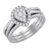 0.50 Carat (ctw) 14K White Gold Round Cut White Diamond Ladies Bridal Fashion Engagement Ring Matching Band Set 1/2 CT
