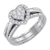 0.50 Carat (ctw) 14K White Gold Round Cut White Diamond Ladies Bridal Heart Engagement Ring Matching Band Set 1/2 CT