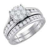 1.50 Carat (ctw) 14K White Gold Round White Diamond Ladies Cluster Flower Bridal Engagement Ring With Matching Band Set 1 1/2 CT