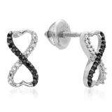 0.16 Carat (ctw) Sterling Silver Round Black & White Diamond Ladies Infinity Heart Shaped Swirl Dangling Earrings