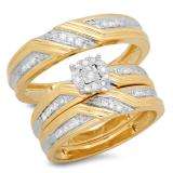 0.31 Carat (ctw) 10K Yellow Gold Round White Diamond Men's & Women's Engagement Ring Trio Bridal Set 1/3 CT