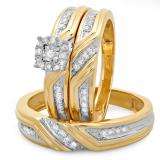 0.31 Carat (ctw) 10K Yellow Gold Round White Diamond Men's & Women's Engagement Ring Trio Bridal Set 1/3 CT