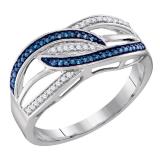 0.13 Carat (ctw) Sterling Silver Round Blue & White Diamond Ladies Split Shank Fashion Right Hand Ring