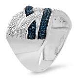 0.10 Carat (ctw) Sterling Silver Round Blue & White Diamond Ladies Swirl Split Shank Fashion Right Hand Ring