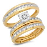 0.50 Carat (ctw) 10K Yellow Gold Round White Diamond Men's & Women's Engagement Ring Trio Bridal Set 1/2 CT