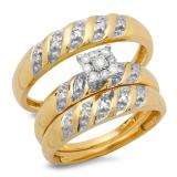0.32 Carat (ctw) 10K Yellow Gold Round White Diamond Men's & Women's Engagement Ring Trio Bridal Set 1/3 CT