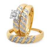 0.32 Carat (ctw) 10K Yellow Gold Round White Diamond Men's & Women's Engagement Ring Trio Bridal Set 1/3 CT