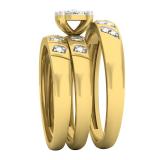 0.13 Carat (ctw) 10K Yellow Gold Round White Diamond Men's & Women's Engagement Ring Trio Bridal Set