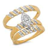 0.14 Carat (ctw) 10K Yellow Gold Round White Diamond Men's & Women's Marquise Shape Engagement Ring Trio Bridal Set