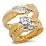 0.16 Carat (ctw) 10K Yellow Gold Round White Diamond Men's & Women's Engagement Ring Trio Bridal Set