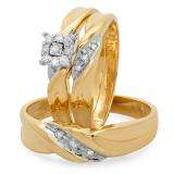 0.16 Carat (ctw) 10K Yellow Gold Round White Diamond Men's & Women's Engagement Ring Trio Bridal Set