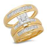 0.34 Carat (ctw) 10K Yellow Gold Round White Diamond Men's & Women's Engagement Ring Trio Bridal Set 1/3 CT