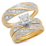 0.31 Carat (ctw) 10K Yellow Gold Round White Diamond Men's & Women's Engagement Ring Trio Bridal Set 1/3 CT