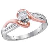 0.12 Carat (ctw) 10K Two Tone Gold Round Cut White Diamond Ladies Split Shank Bridal Swirl Engagement Ring