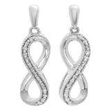 0.10 Carat (ctw) 10K White Gold Round White Diamond Ladies Infinity Swirl Dangling Earrings 1/10 CT
