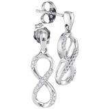 0.10 Carat (ctw) 10K White Gold Round Cut White Diamond Ladies Infinity Dangling Earrings 1/10 CT