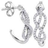 0.37 Carat (ctw) 10K White Gold Real Round White Diamond Ladies Swirl infinity J Shaped Hoop Earrings
