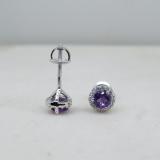 0.50 Carat (ctw) 10K White Gold Round Purple Amethyst & White Diamond Ladies Halo Style Stud Earrings 1/2 CT