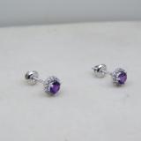 0.50 Carat (ctw) 14K White Gold Round Purple Amethyst & White Diamond Ladies Halo Style Stud Earrings 1/2 CT